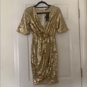 ASOS Gold Sequin V Neck Cocktail Dress